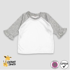 Baby Girls Ruffle Raglan T-Shirts – White/Heather Gray – 100% Polyester - Laughing Giraffe®