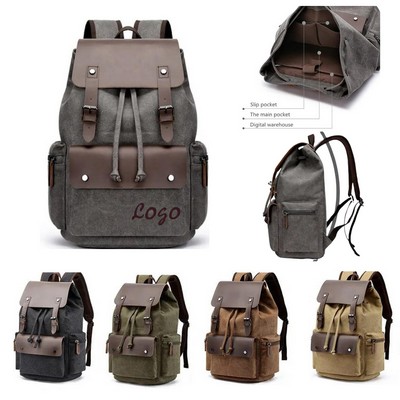 Canvas Leather Travel Laptop Backpack