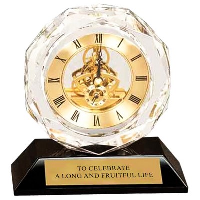 Clear Crystal Clock on Black Pedestal Base Award