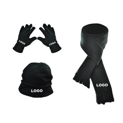 Polar Fleece Custom Hat, Scarf And Gloves Three-Piece Set