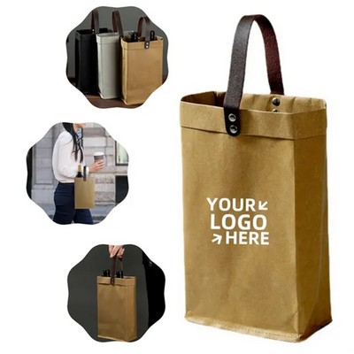 Washable Kraft Paper Wine Tote Gift Bag