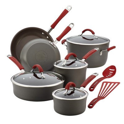 Rachael Ray 12Pc Cucina Hard-Anodized Cookware Set Red Handles