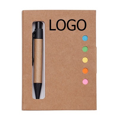 Eco-Friendly Small Pocket Size Blank Paper Notebook w/Click Action Ballpoint Pen & Sticky Notes