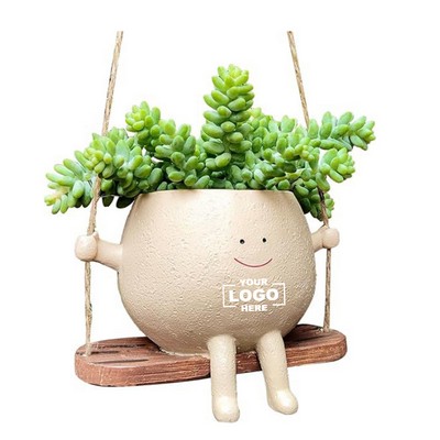 Hanging Resin Face Planter Pot - Decorative Flower Head Planter