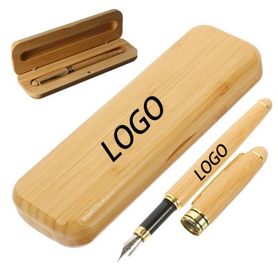 Bamboo Promotional Fountain Pen Set With Gift Box