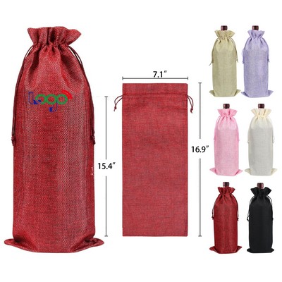 Jute Wine Bags 1.5L Hessian Wine Bottle Gift Bag with Drawstring