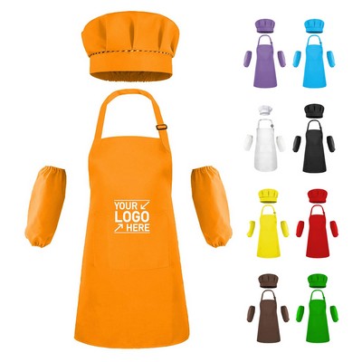 Adjustable Apron Set w/ Chef Hat and Sleeves for Cooking Baking and Painting (7-13 Years Old Kids)