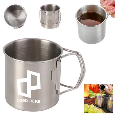 Stainless Steel Camping Cup Mugs W/ Folding Handle