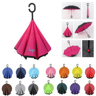 Inverted Reverse Umbrella with C-Shaped Handle