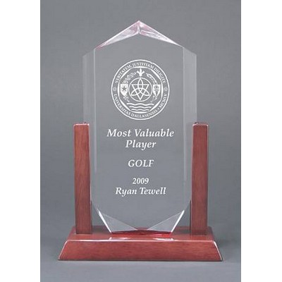 Royal Crown Faceted Acrylic Award w/ Rosewood Frame - 9"