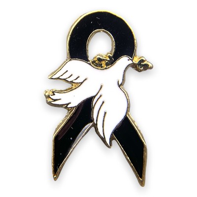 Black Awareness Ribbon w/Dove Lapel Pin