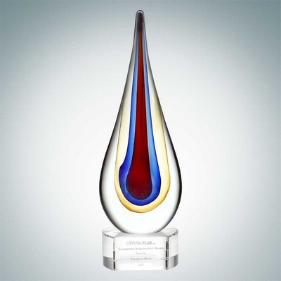 Art Glass Red Teardrop Optical Crystal Award w/ Clear Base (Large)