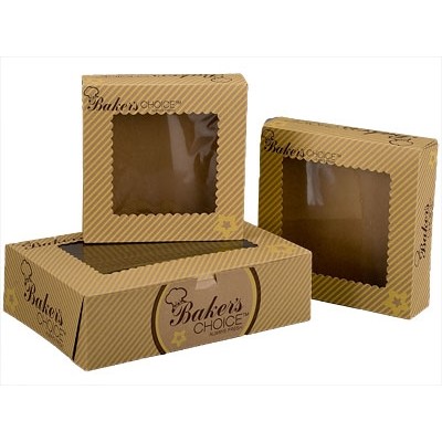 Baker's Choice Kraft Windowed Cake Bakery Box (14"x10"x4")