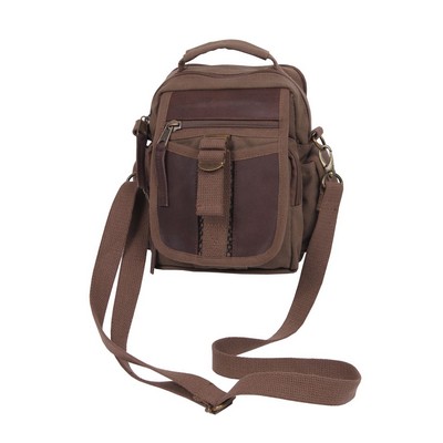 Brown Canvas Travel Shoulder Bag w/Leather Accents