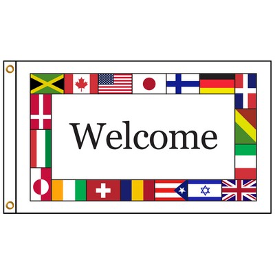 International Welcome 5' X 8' Knit Poly Flag with Heading and Grommets