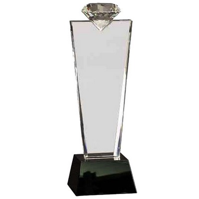 11 Inch Crystal Diamond Top Award On Black Pedestal Base