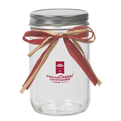 12 Oz. Glass Mason Jar w/ Raffia Bow (Empty)