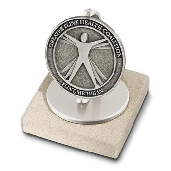 Nickel Spinner Award on 3"x3" Limestone for 3" Medallion