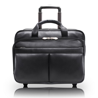 BOWERY | 15" Black Leather Wheeled Laptop Briefcase | McKleinUSA