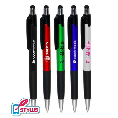 Union Printed - Plushy - Stylus Clicker Pens with Rubber Grip 1-Color Logo