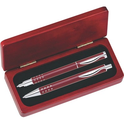 Dot Grip Pen Set Series- Red Pen and Roller Pen Set, Crescent Moon Shape Clip, Rosewood gift box