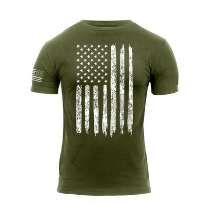 Olive Drab Green Distressed Flag Athletic Fit T-Shirt (2X-Large)