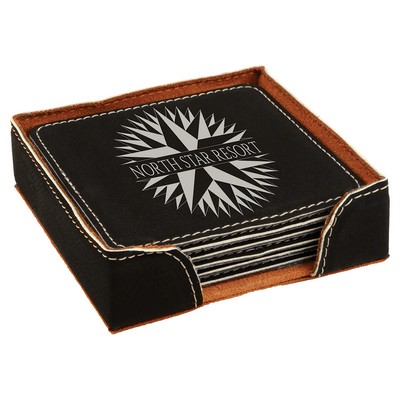 Black/Silver Leatherette Square 6-Coaster Set