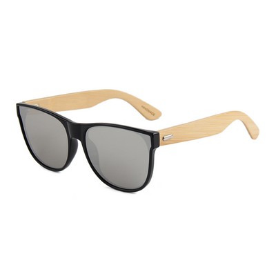 Bamboo Sunglasses - Silver Mirror Lenses - Black Frames