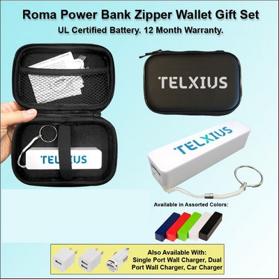 2000 mAh Roma Power Bank Zipper Wallet Gift Set