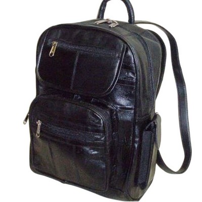 Leather Backpack w/Cell Phone And Three Zipper Pockets