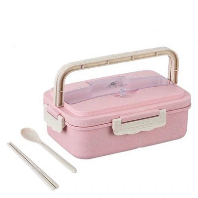 3-Compartment Wheat Straw Lunch Box with Phone Stand