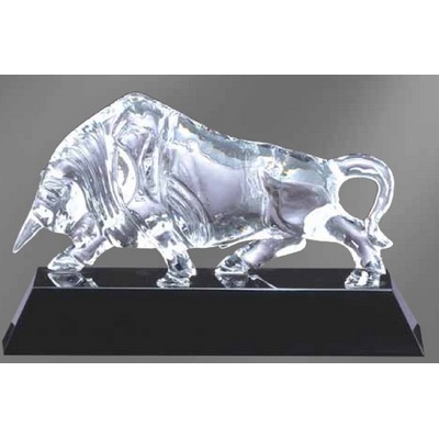 Crystal Raging Bull Sculpture w/Black Base