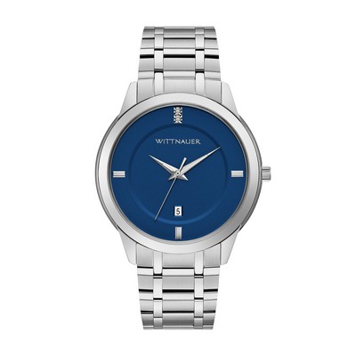 Wittnauer Men's Silver-tone Watch with Blue Dial and Diamonds