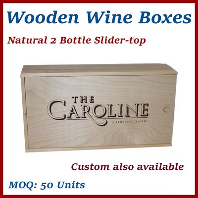 Natural 2 Bottle Slide-Top Wood Wine Box