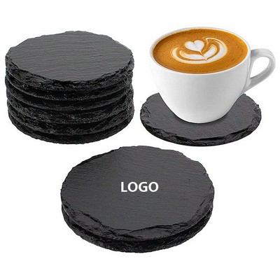 Oiled Black Slate Cup Coaster-Round