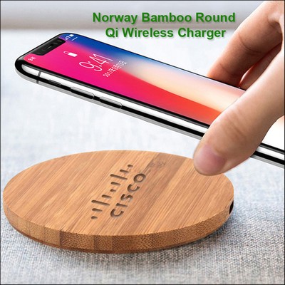 Norway Bamboo "Eco Friendly" Qi Wireless Charging 15 Watts Pad - Round