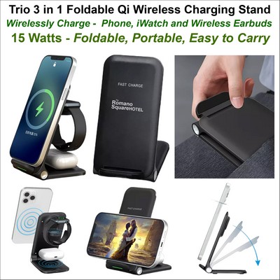 Trio 3 in1 Wireless Foldable Charging Stand - 15 Watts Fast Charge