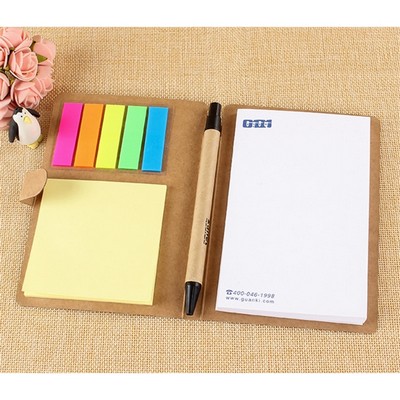 Eco flip top notebook with pen and sticky notes