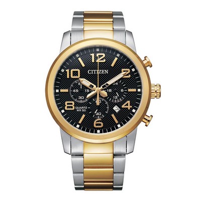 Citizen® Men's Quartz Two-Tone Watch w/Black Dial