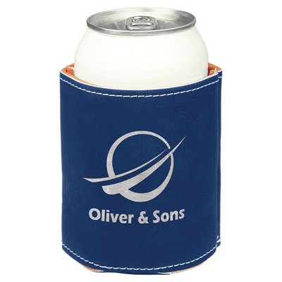 3 3/4" Blue/Silver Laserable Leatherette Beverage Holder