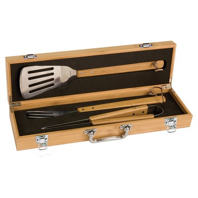 3-Piece Bamboo BBQ Set in Bamboo Case