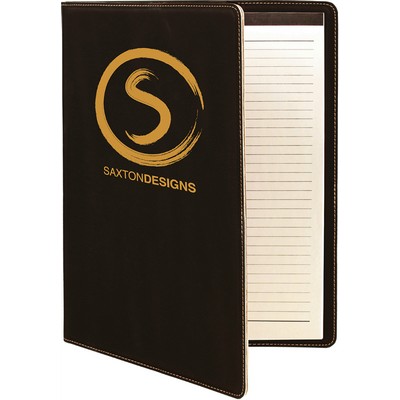 9 1/2" x 12" Black/Gold Leatherette Portfolio with Notepad