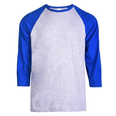 Men's 3/4 Sleeve Baseball T-Shirt - Medium, Royal Blue/Gray (Case of 2