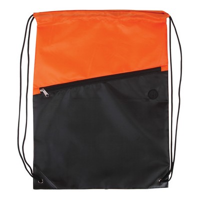 Two Tone Poly Drawstring Backpack With Zipper - Printed (Colors)