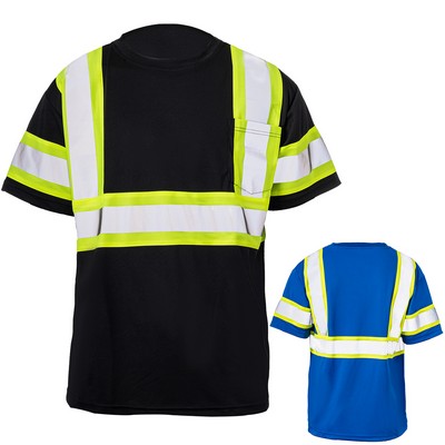 Hi Viz 3.8 Oz. Polyester Class 3 Reflective Tape Safety T-Shirt With Pocket