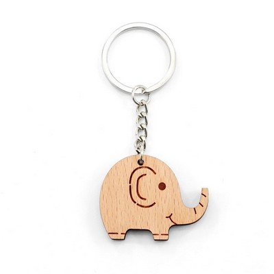 Elephant Shape Wooden Keychain