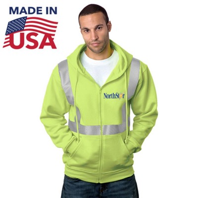 Class 2 USA-Made Pre-Shrunk Segmented Safety Full Zip Hoodie