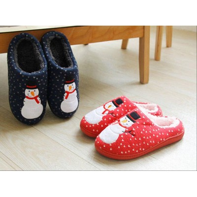 Winter Christmas Snowman Couple Cotton Slippers