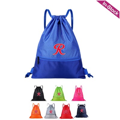 Small Drawstring Backpack Bag with Zipper Pocket