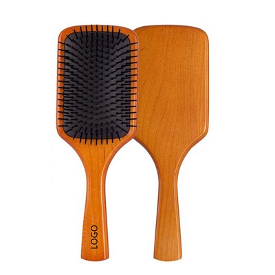 Wooden Paddle Hair Brush With Nylon Bristles For Men Women